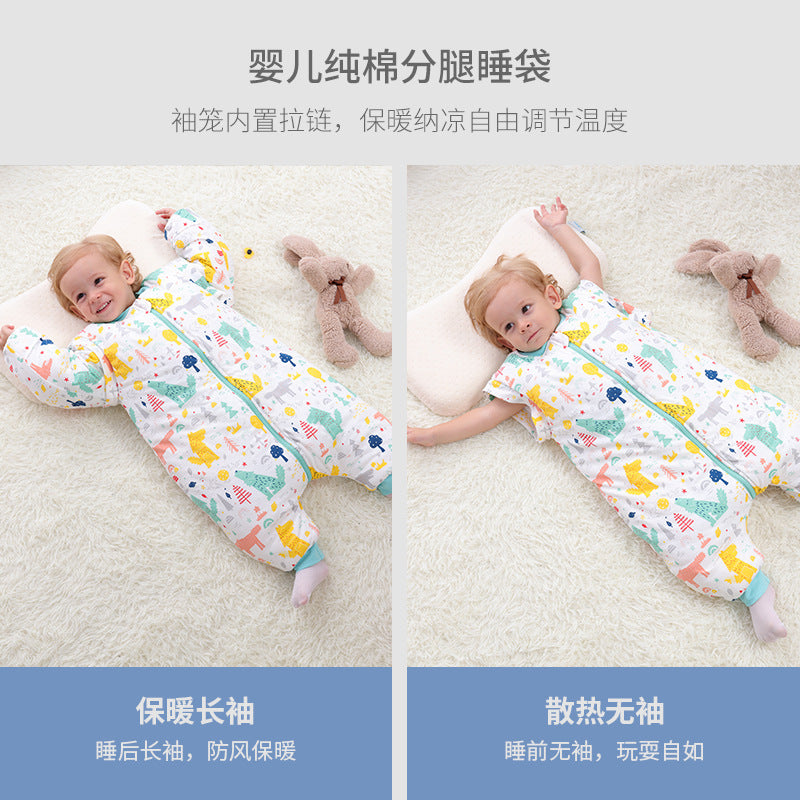 Bazaitu cross-border infant baby anti-kicking blanket pure cotton anti-startle thickened autumn and winter children's split-leg sleeping bag