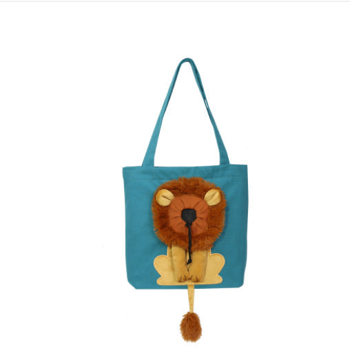 New outcropping lion-shaped shoulder bag cat and dog small pet canvas out-going tote bag pet bag