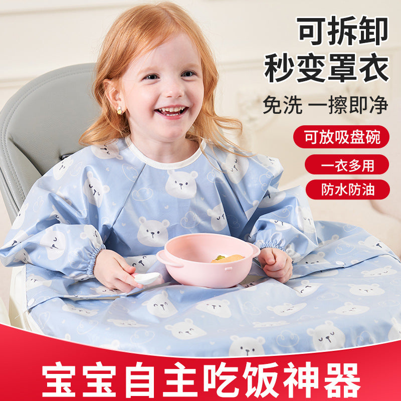 Baby eating one-piece dining chair cover children's independent eating full-cover rice pocket bib clothes baby food waterproof