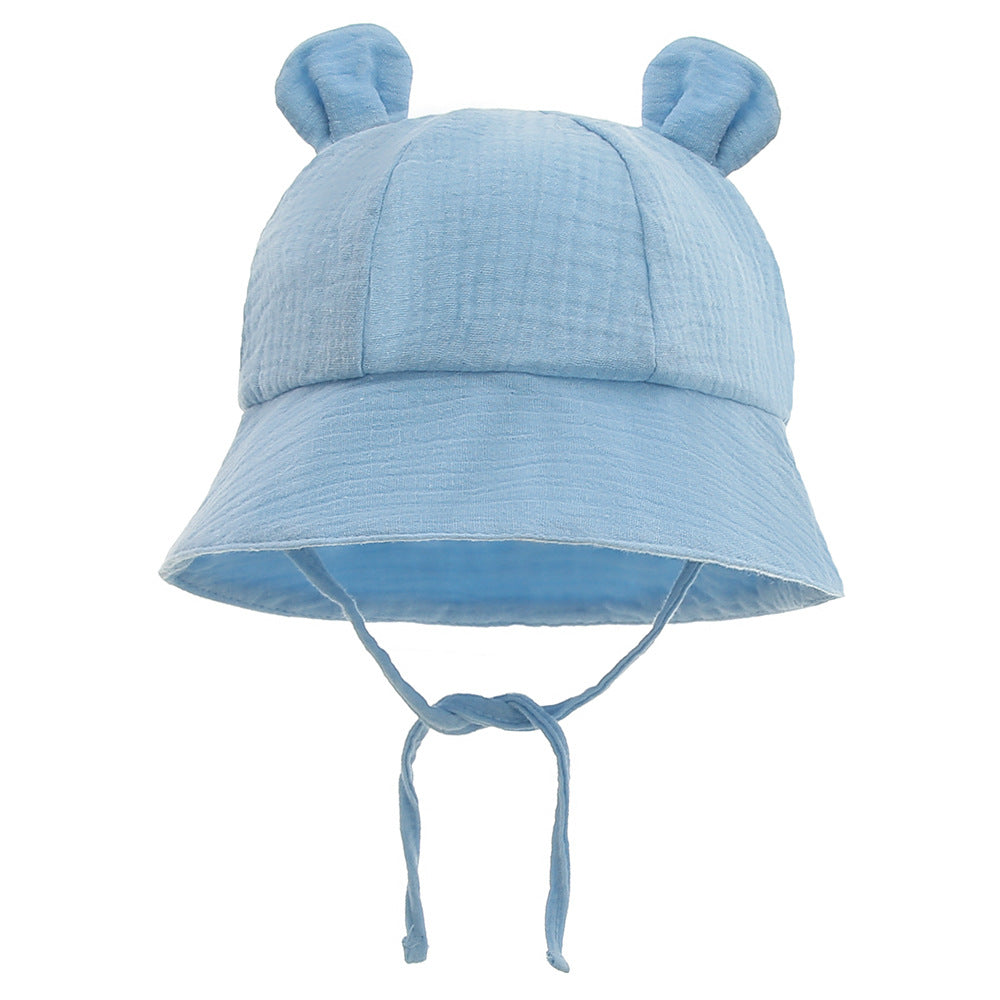 INS Baby Pure Cotton Bucket Hat European and American Baby New Rabbit Ears Bucket Hat Solid Color Sun Hat Cross-Border 3-12m