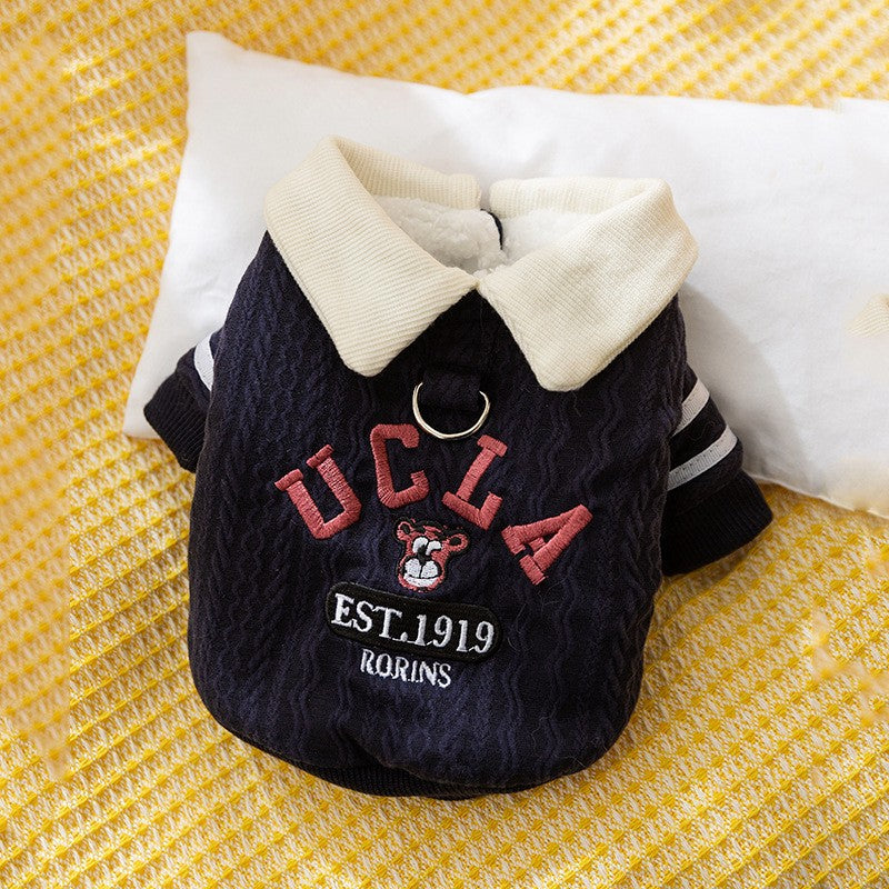 Thickened autumn and winter puppy dog clothes vest Teddy Bichon small dog can be pulled warm cat pet clothing