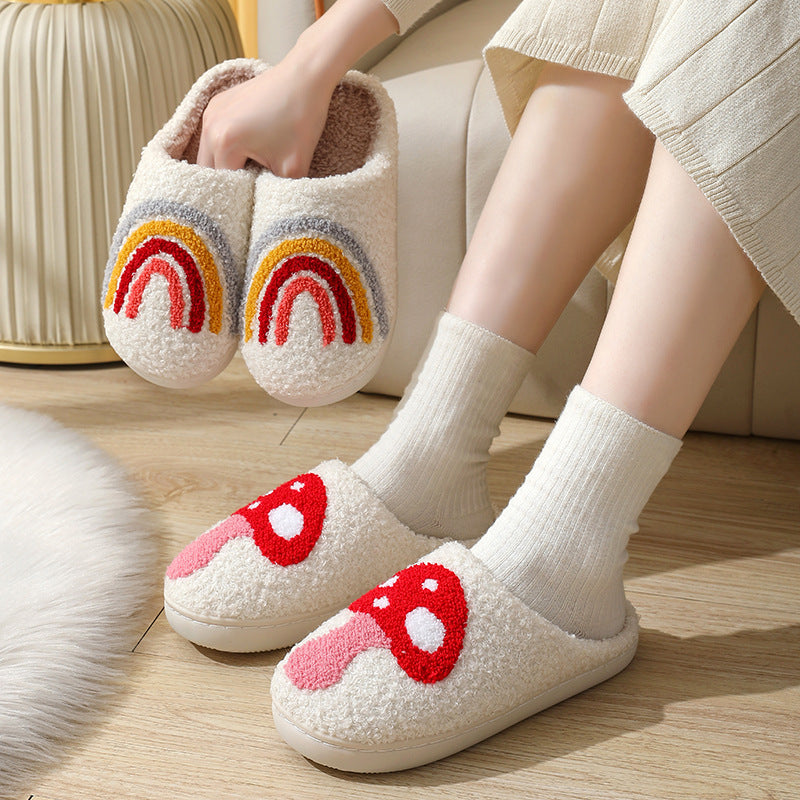 Halloween cross-border mushroom hot sale winter peach heart cotton slippers women wholesale indoor home rainbow plush warm slippers