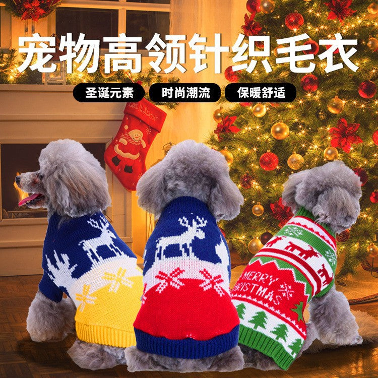 Cross-border pet dog clothes autumn cold-proof Christmas snowflake dog sweater winter warm Christmas sweater