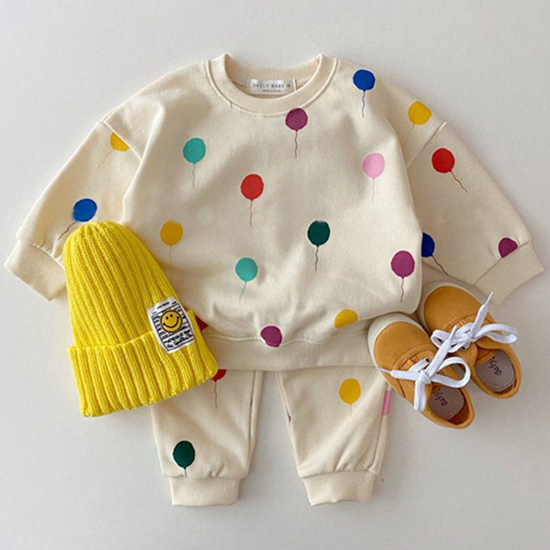 Category A infant suit stylish love balloon boy and girl children's clothing sweatshirt pants baby pure cotton split two-piece suit
