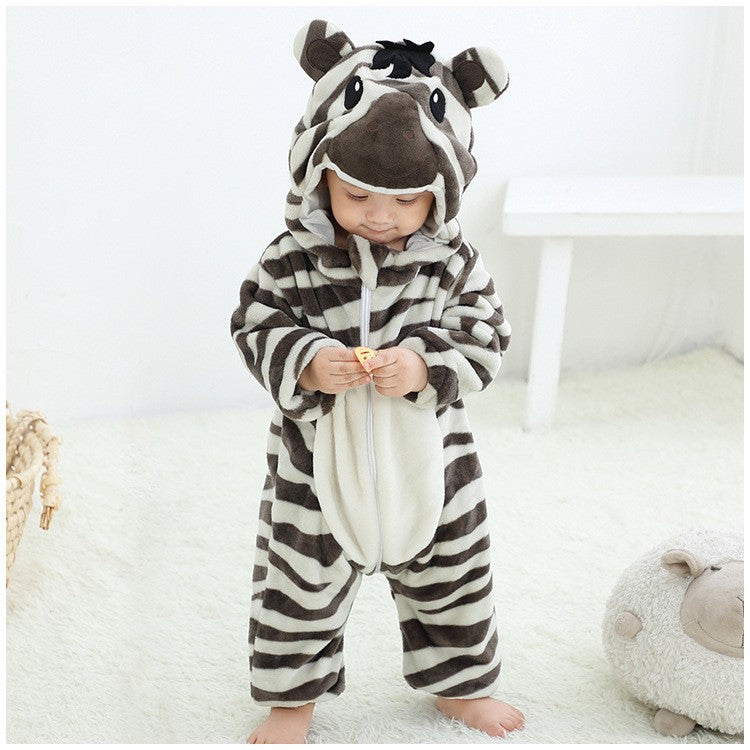 Male and female baby cartoon animal hat jumpsuit cross-border children's clothing cute ears flannel warm sleeping clothes