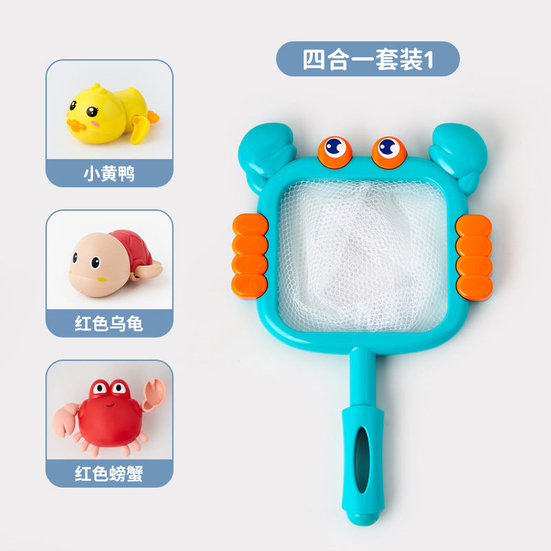 Douyin hot selling children's bathroom water swimming little penguin crab chain cool swim baby bath water toys
