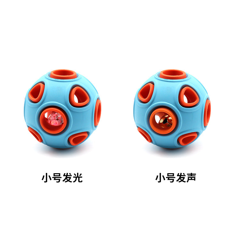 Double-layer dog toy ball with sound and light, natural rubber self-cleaning teeth, molar leakage pet toy ball