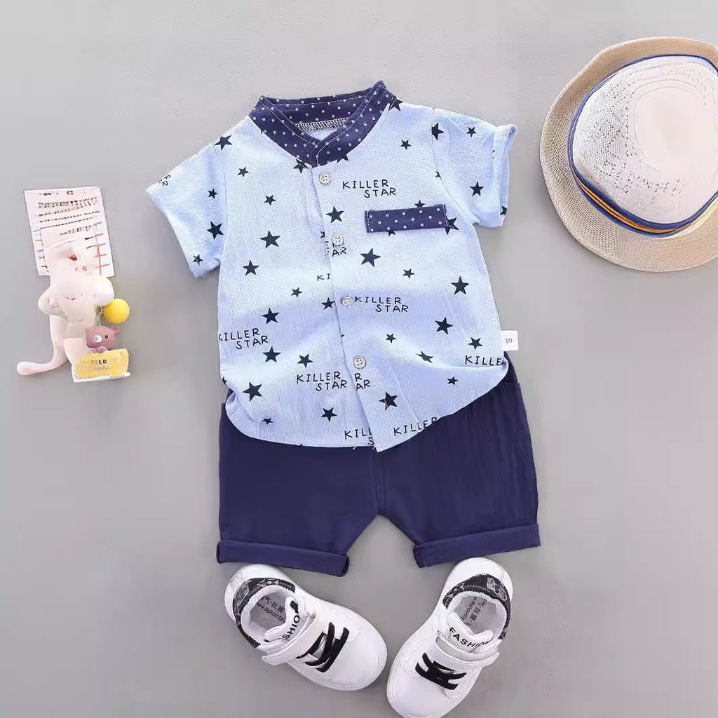 Cross-border children's clothing source manufacturers wholesale summer Korean version of thin baby suits cartoon trendy casual two-piece suits