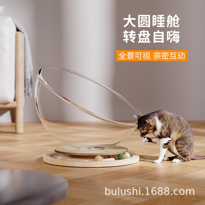Factory direct supply space capsule acrylic cat bed solid wood turntable toy mint cat play sleep all-in-one pet supplies