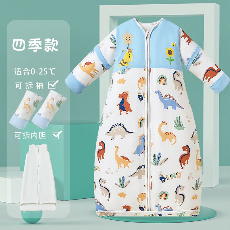 2025 new children's sleeping bag spring and autumn winter pure cotton thickened medium and large children's baby clothes style anti-kick sleeping bag