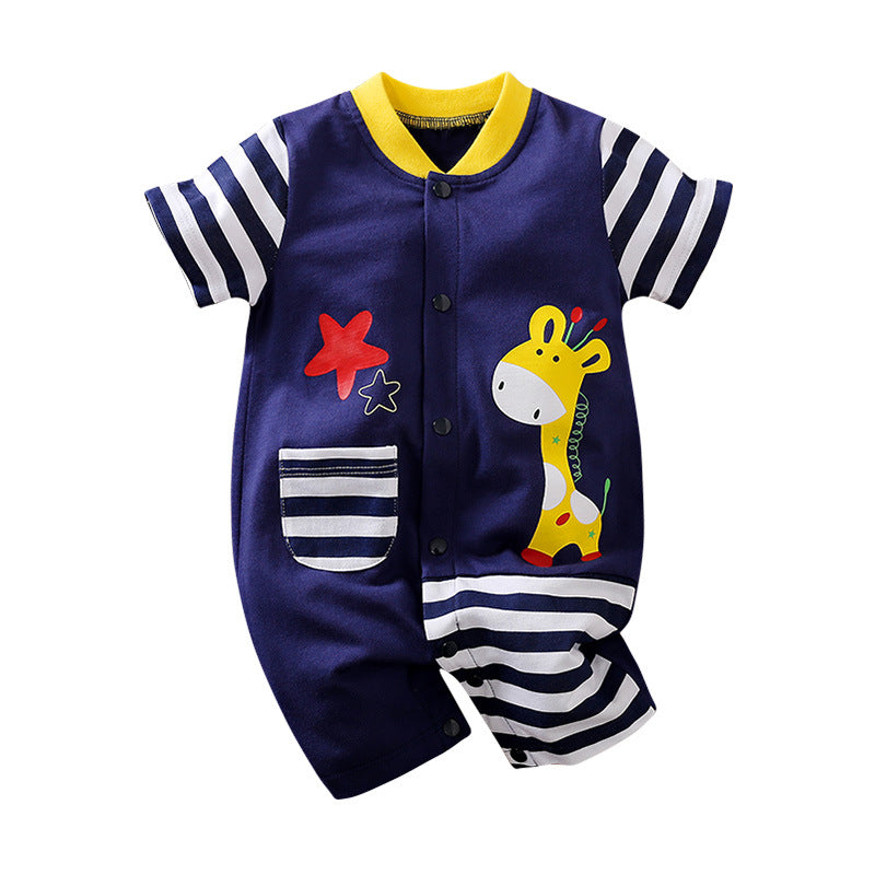 Baby jumpsuit summer clothes baby short-sleeved clothes ins style newborn cartoon animal crawling cotton romper