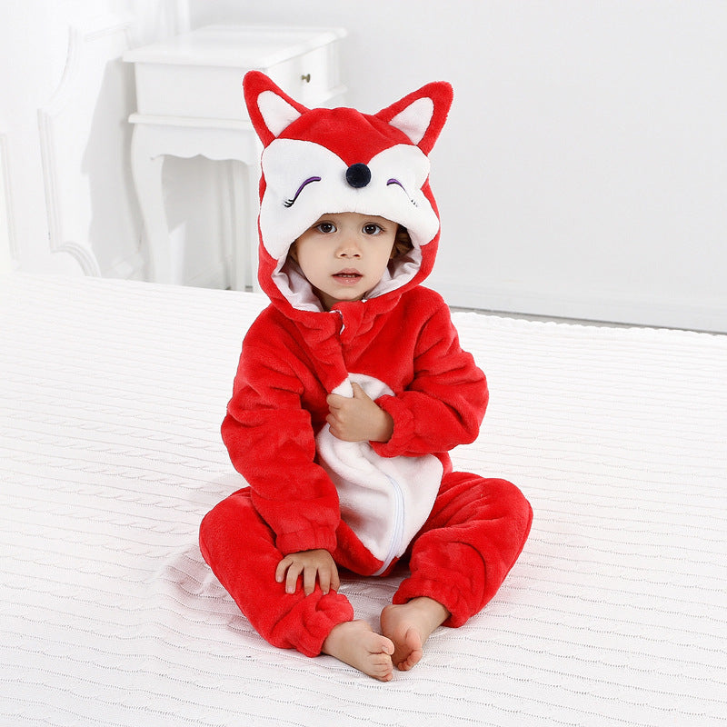 Cross-border autumn and winter baby jumpsuits, newborn clothes, flannel children's animal rompers, baby rompers