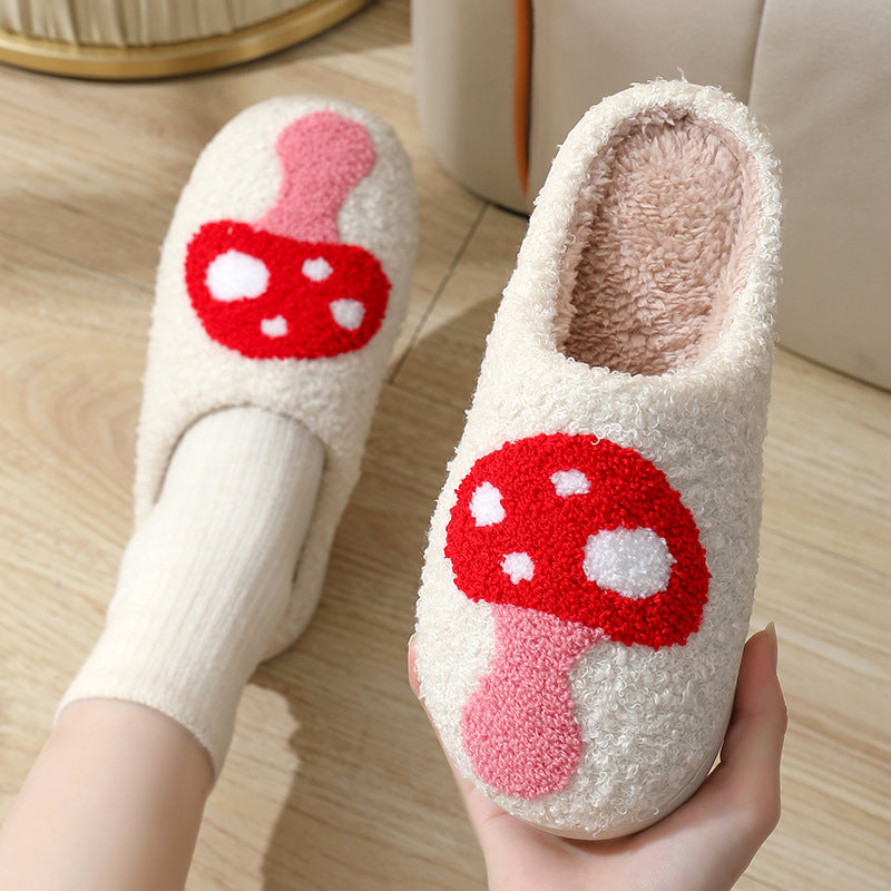 Halloween cross-border mushroom hot sale winter peach heart cotton slippers women wholesale indoor home rainbow plush warm slippers
