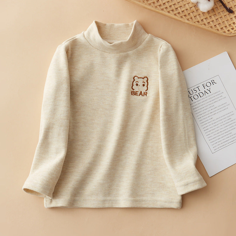 Children's thin fleece boys and girls half-high collar warm inner tops for small and medium-sized children's baby T-shirts long-sleeved bottoming shirts