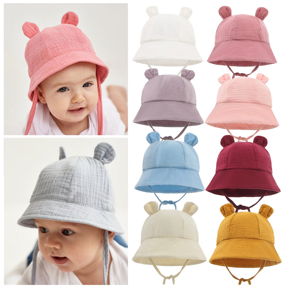 INS Baby Pure Cotton Bucket Hat European and American Baby New Rabbit Ears Bucket Hat Solid Color Sun Hat Cross-Border 3-12m
