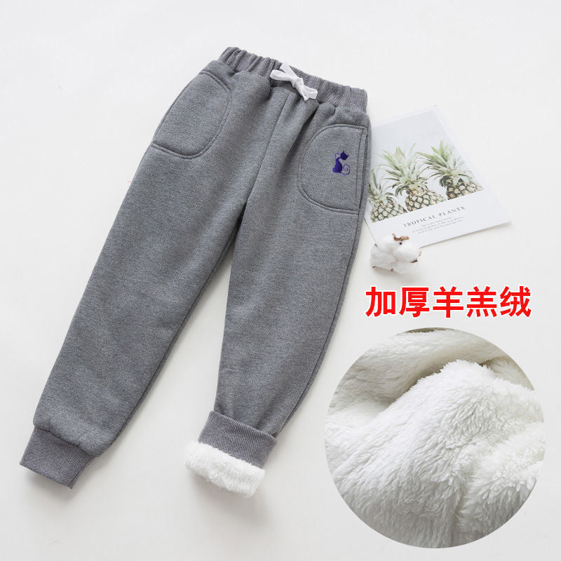 Girls fleece pants thickened children's sports pants autumn and winter girls casual pants outerwear boys baby warm trousers