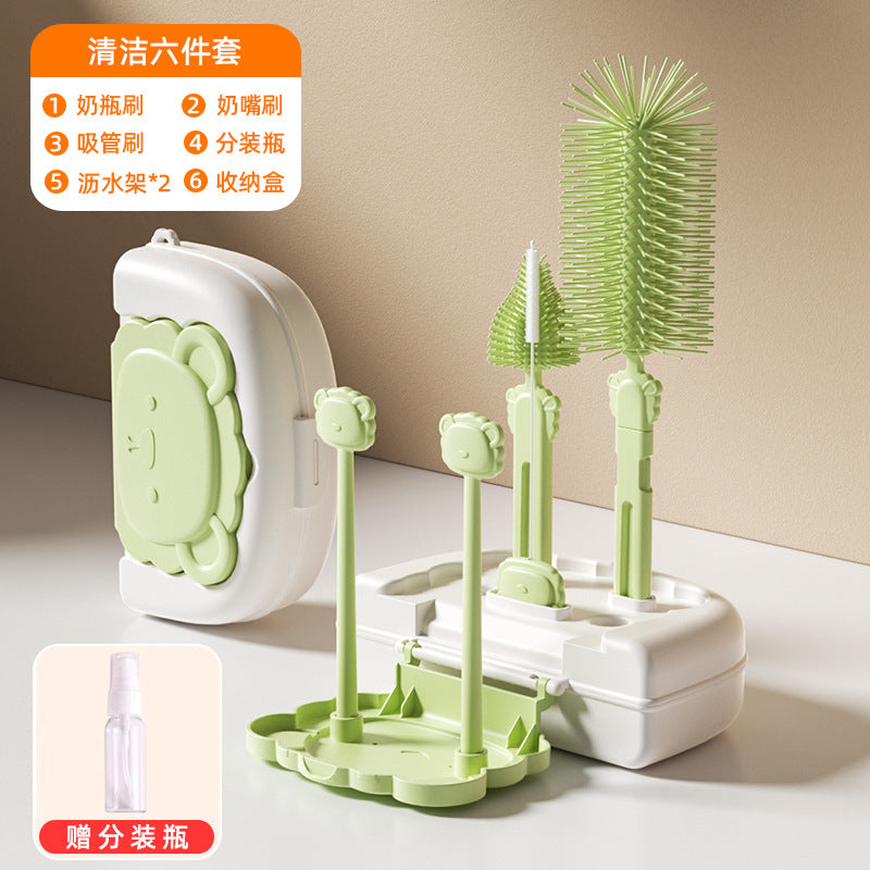 Infant cleaning brush set children's straw brush cup brush drain rack with storage box baby silicone bottle brush