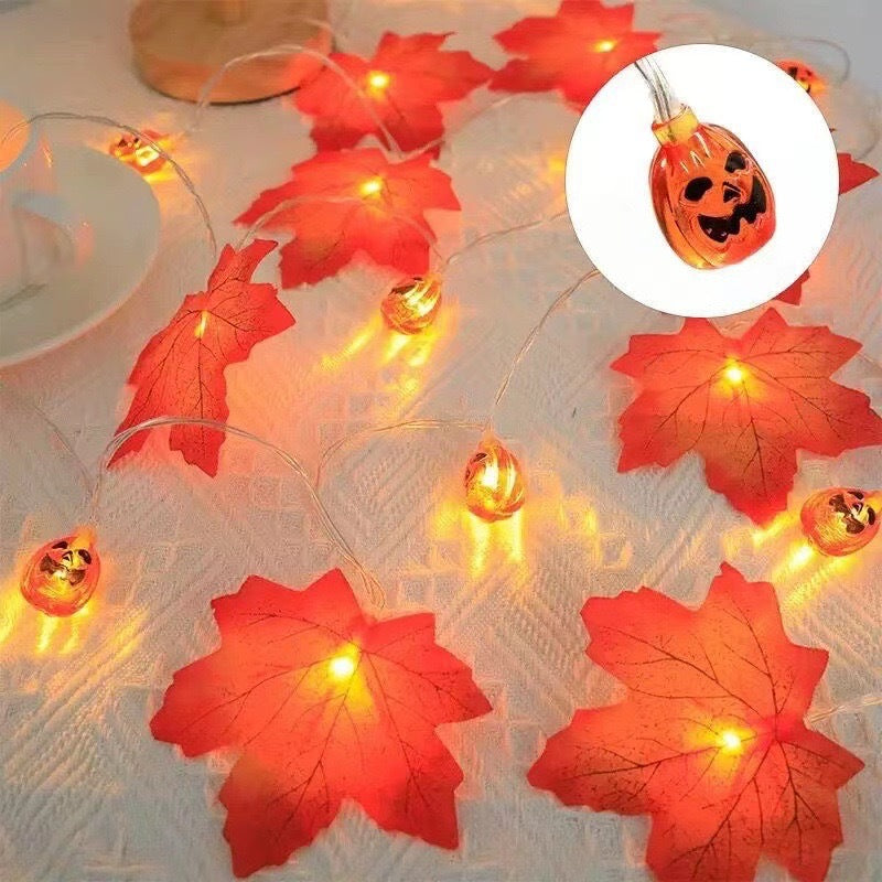 Cross-border maple leaf pumpkin LED light string Halloween room courtyard party decoration lights simulation leaf string lights