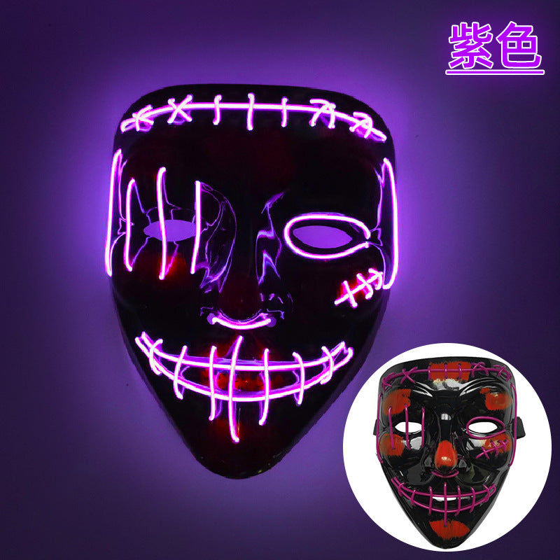 Amazon EL cold light Halloween mask LED luminous black V-shaped mask ghost dance cold light mask in stock