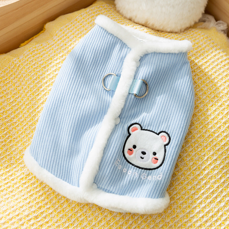 Thickened autumn and winter puppy dog clothes vest Teddy Bichon small dog can be pulled warm cat pet clothing