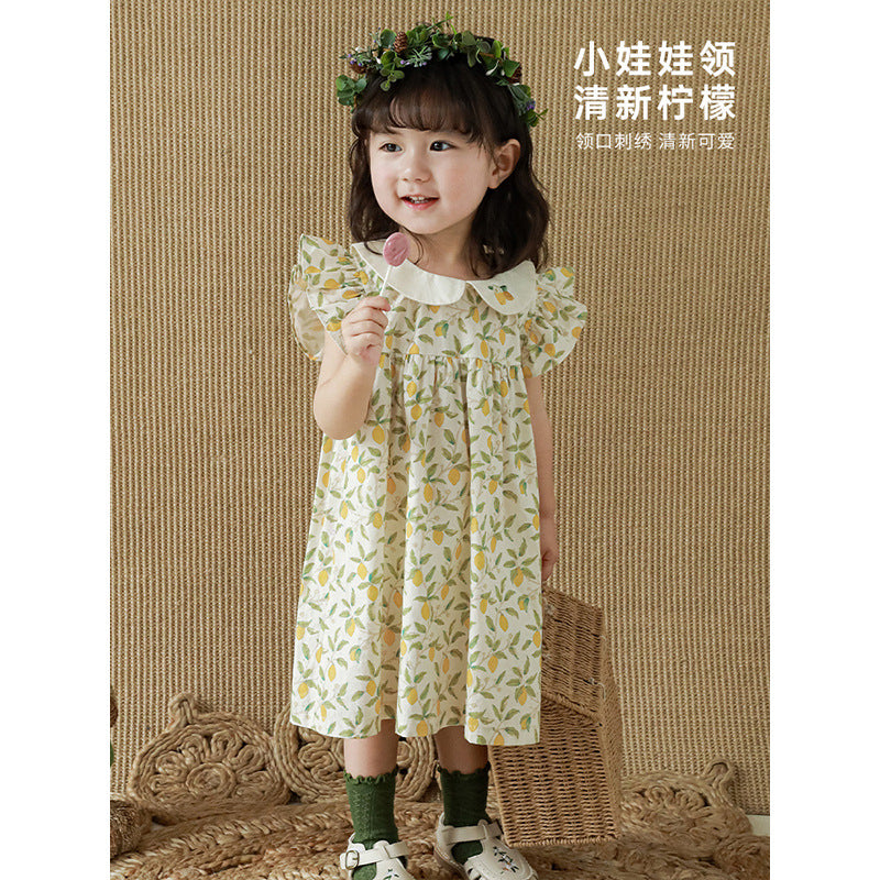 Qiu Duo Meng Girls Fruit Printed Dress 2023 Summer New Children's Cute Cartoon Dress Baby Princess Dress