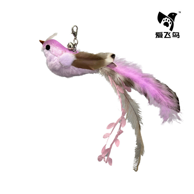 Love Bird Cat Toy Colorful Feather Bird Steel Wire Long Rod Amusing Cat Stick Replacement Head Self-Hi Bite-resistant Pet Toy