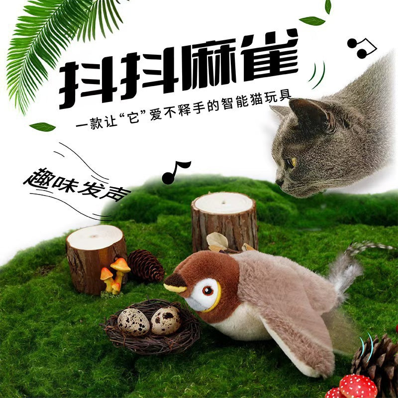 Simulation sparrow cat toy sound electric pet to relieve boredom rechargeable bird cat to relieve boredom