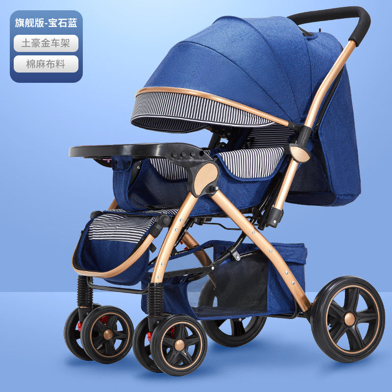 Baby stroller for children, lightweight and easy to fold, can sit and lie down with umbrella, good driver, four wheels and high view