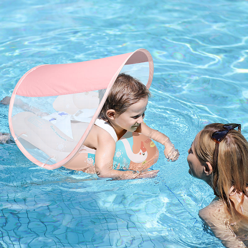 Cross-border special offer baby swimming circle prone circle children's swimming circle underarm circle pink swan sun protection sunshade seat ring