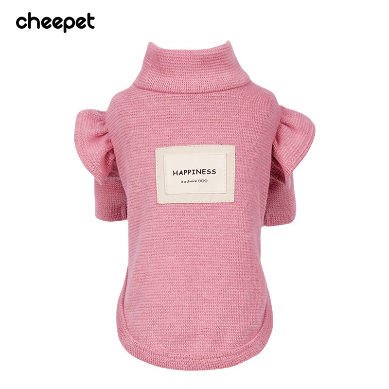 Autumn and winter new puppy two-legged clothes cotton solid color lace flying sleeves warm Bichon Teddy pet clothing