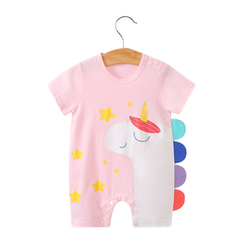 Baby jumpsuit summer clothes baby short-sleeved clothes ins style newborn cartoon animal crawling cotton romper