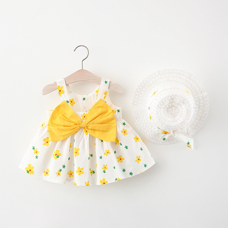 Summer 2022 new Korean version of the sling dress female baby print bowknot princess dress one piece on behalf of 1070