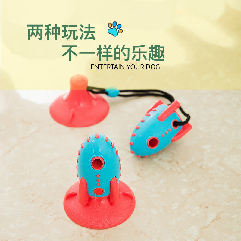 Amazon new product Rocket dog toy Single suction cup Leaking dog chew toy Chew-resistant tooth-cleaning bone pet toy