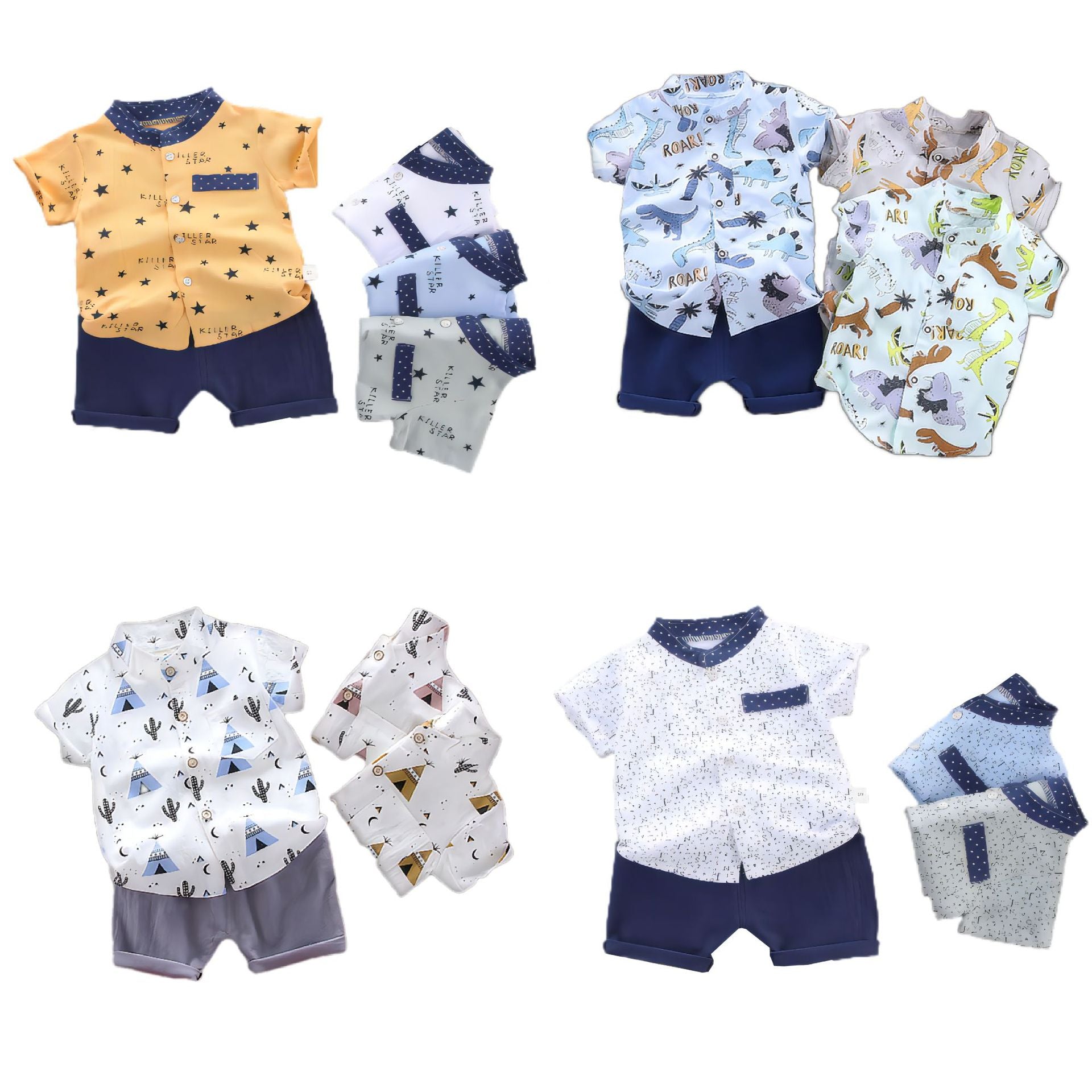 Cross-border children's clothing source manufacturers wholesale summer Korean version of thin baby suits cartoon trendy casual two-piece suits
