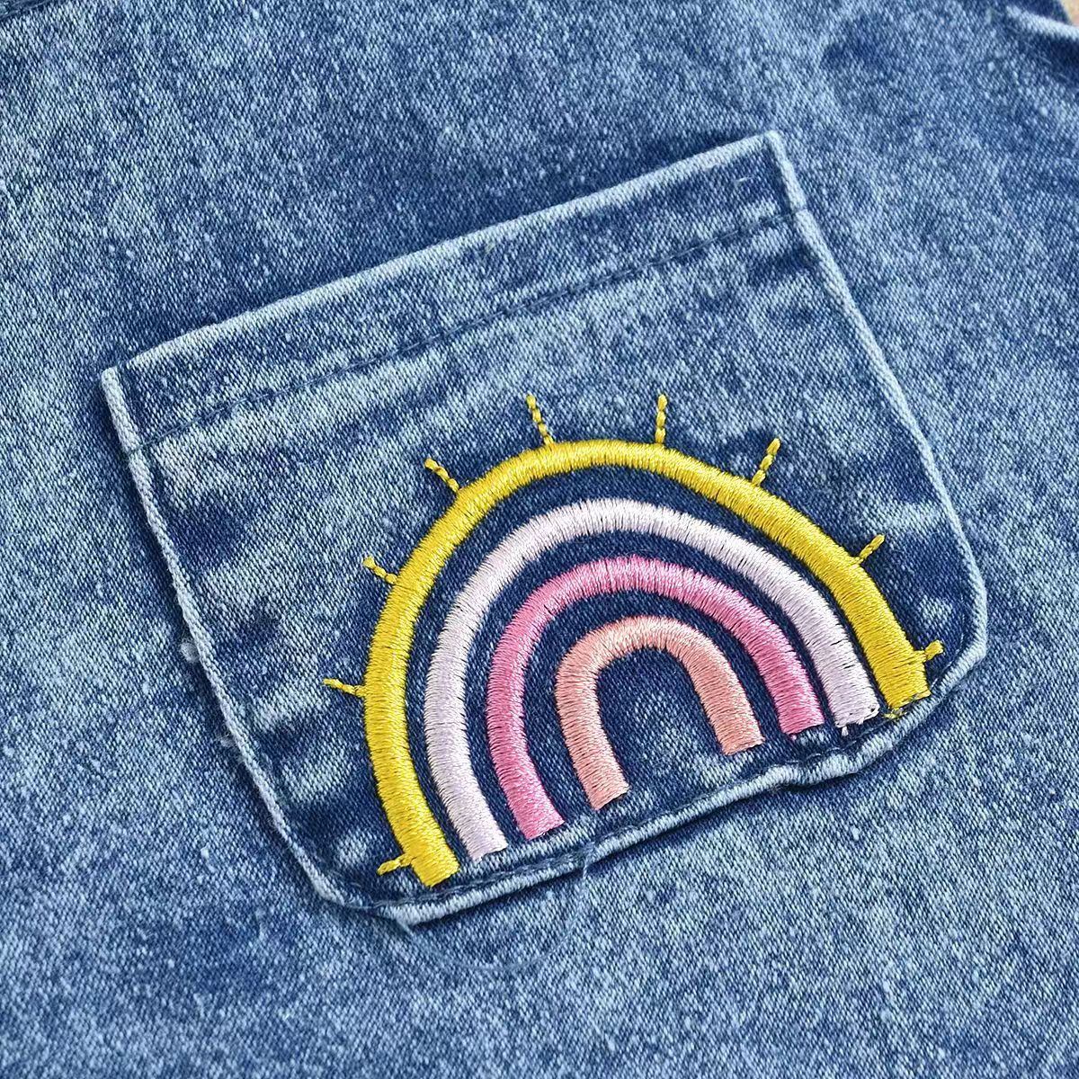 2025 Cross-border infant and toddler summer versatile baby girl colorful red embroidery blue denim suspenders bellyband romper