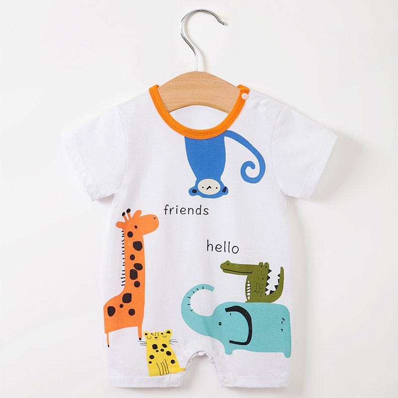 Baby jumpsuit summer clothes baby short-sleeved clothes ins style newborn cartoon animal crawling cotton romper