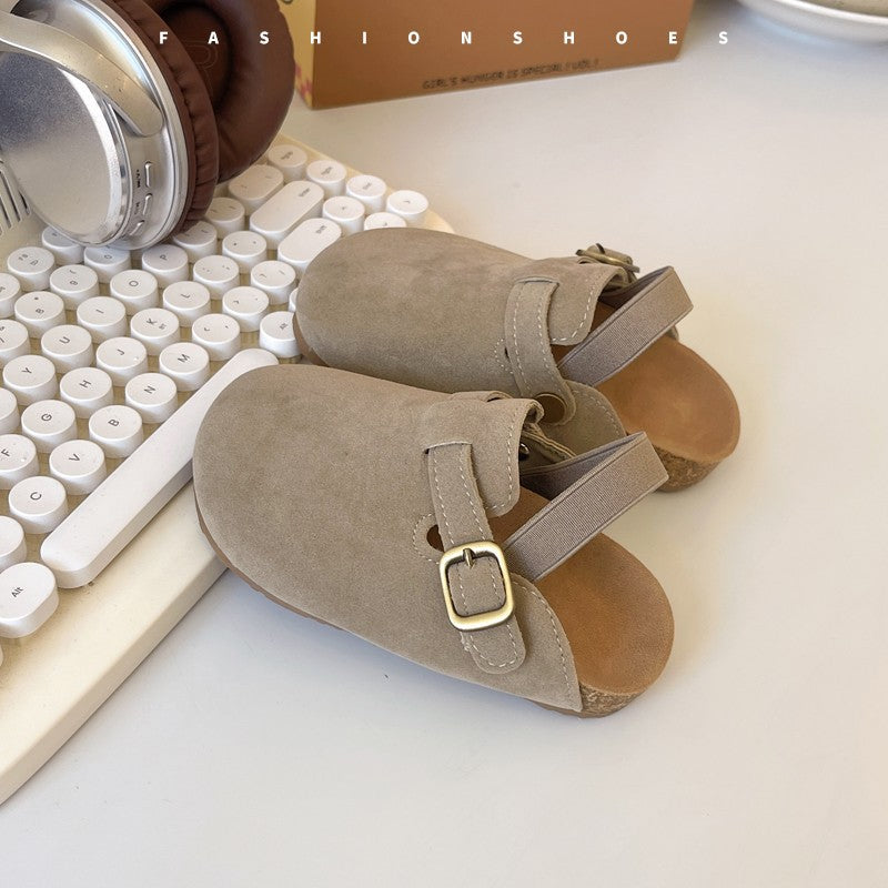 Korean version of girls' soft sole Birkenstocks soft sole empty back one-strap slippers children's grandma shoes round toe baby princess shoes
