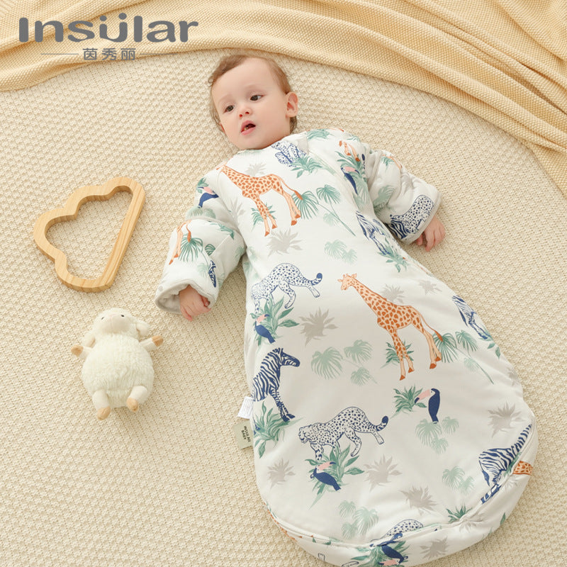 Baby A winter cotton anti-kick sleeping bag thickened children's bean velvet warm quilt soothing sleeping bag anti-kick quilt