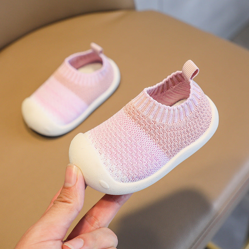 Spring and autumn baby toddler shoes Feiwei boys' shoes non-slip soft sole toddler shoes 1-3 years old girls' knitted shoes 2