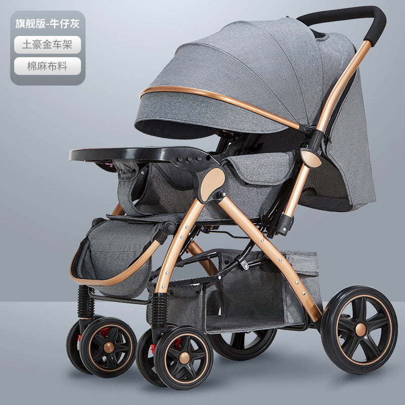Baby stroller for children, lightweight and easy to fold, can sit and lie down with umbrella, good driver, four wheels and high view