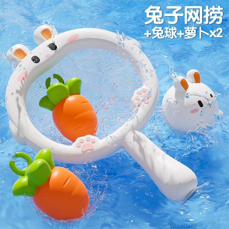 Cross-border baby bath toys baby net fishing little yellow duck children's swimming bathroom water play light toys 0-3 years old