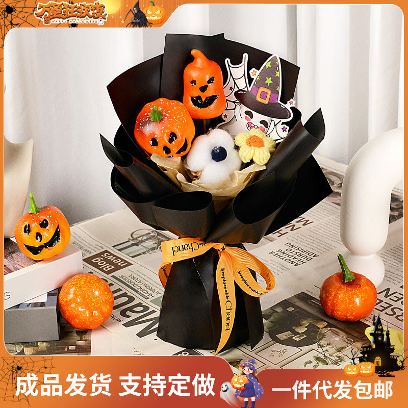 Halloween bouquet Amazon ghost face pumpkin bouquet finished shopping mall party kapok scene layout simulation flower