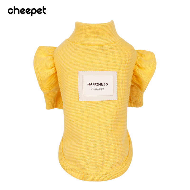 Autumn and winter new puppy two-legged clothes cotton solid color lace flying sleeves warm Bichon Teddy pet clothing