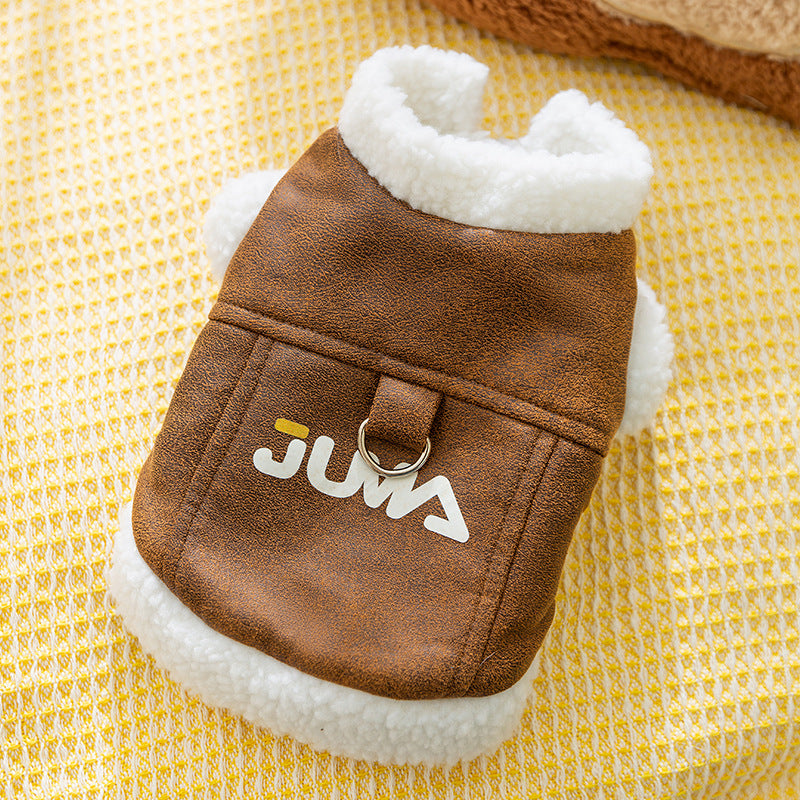 Thickened autumn and winter puppy dog clothes vest Teddy Bichon small dog can be pulled warm cat pet clothing