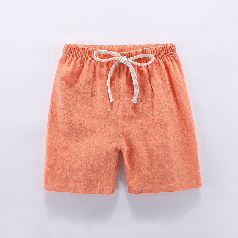 Children's shorts thin pure cotton and linen baby boys and girls outerwear pants shorts hot beach Da Maoren