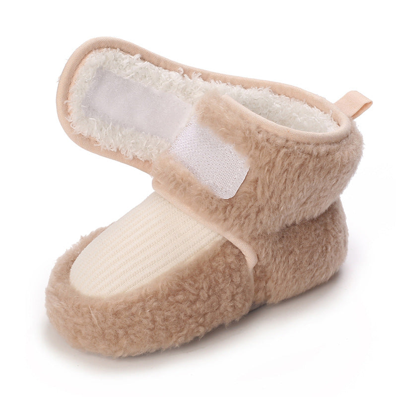 Baby cotton shoes 0-1 years old plus velvet winter soft sole toddler shoes for boys and girls non-slip