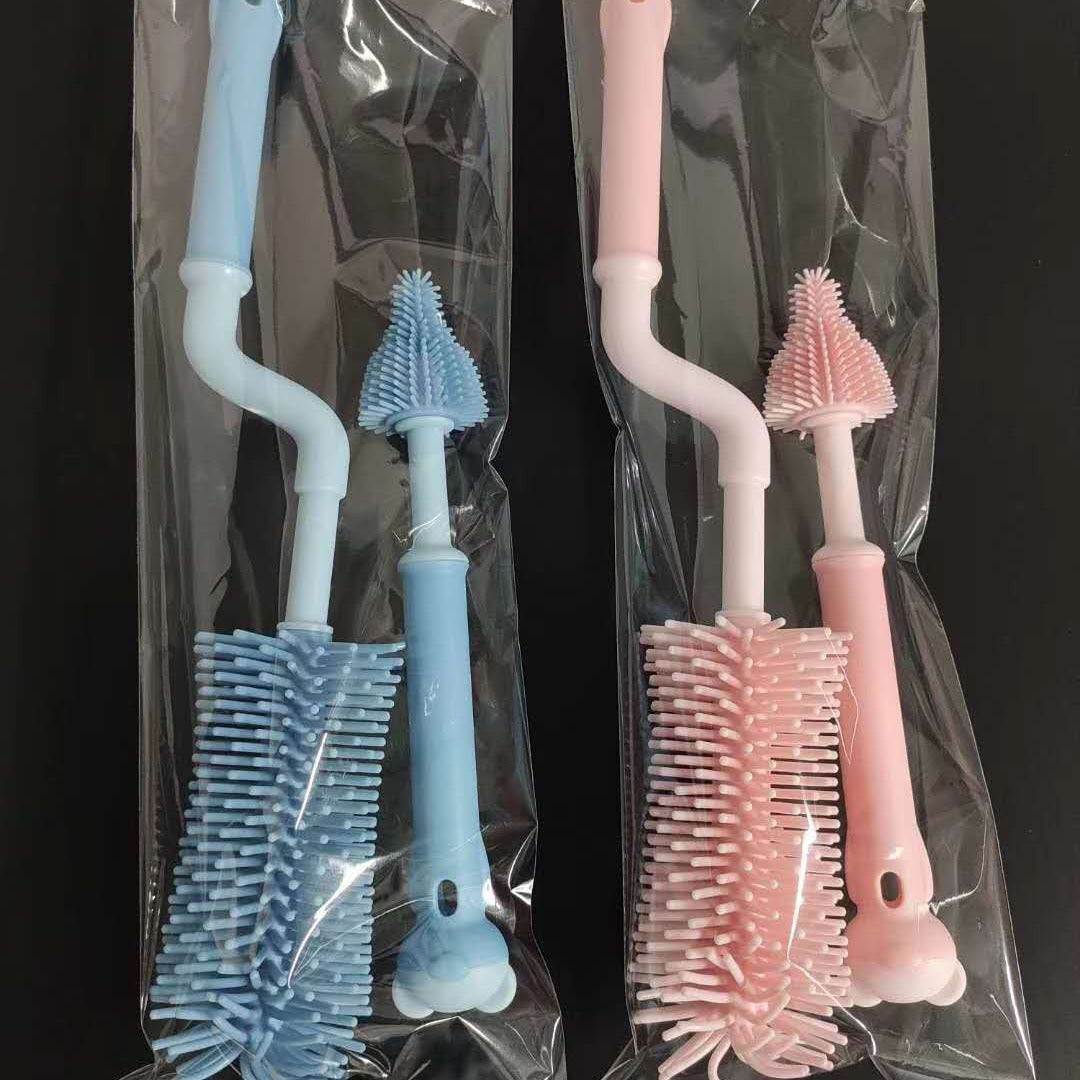 Multifunctional baby silicone bottle brush 360 degree rotating baby long handle pacifier brush can hang cup cleaning brush