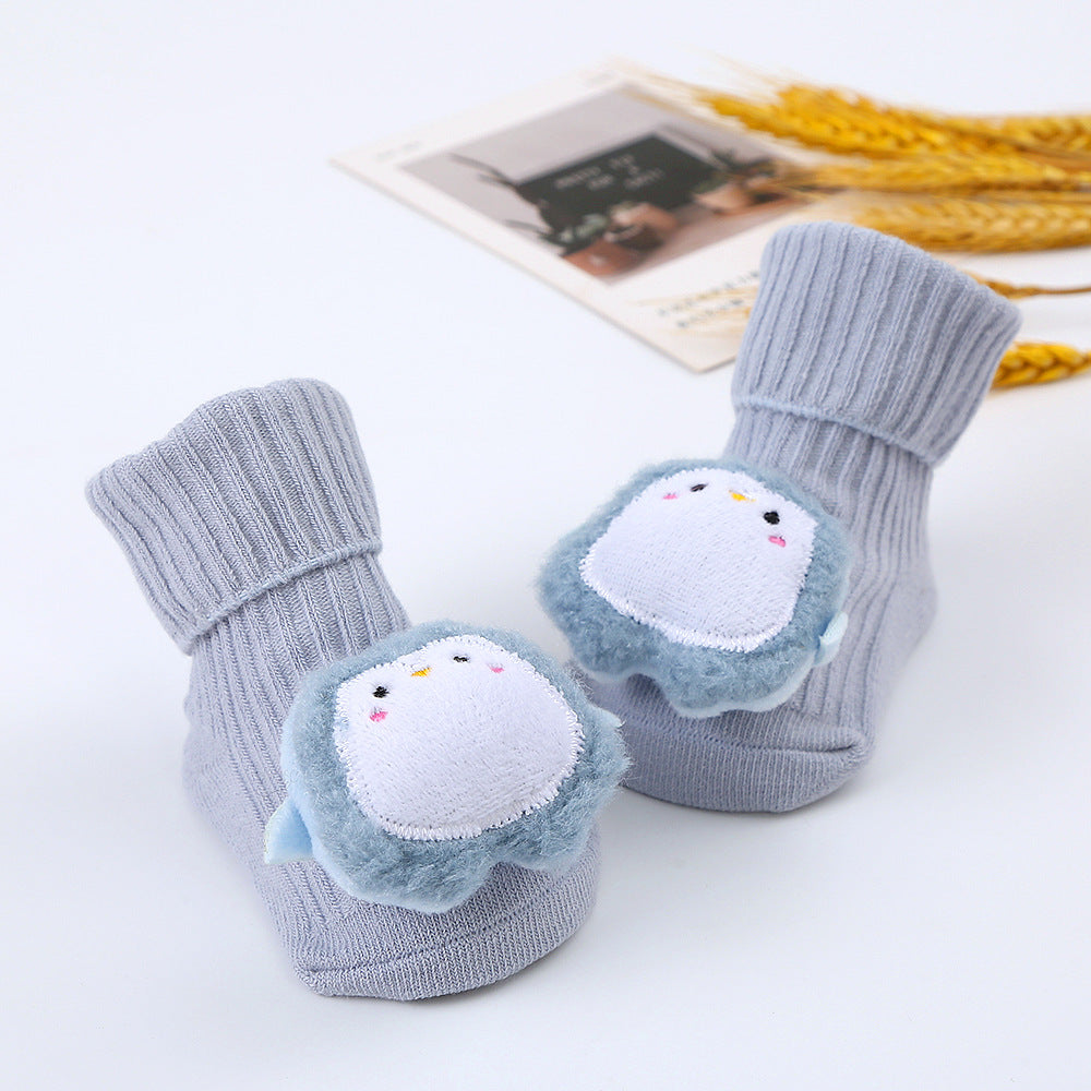 2023 new double needle cute cartoon doll socks baby mid-tube socks children's glue floor socks non-slip INS