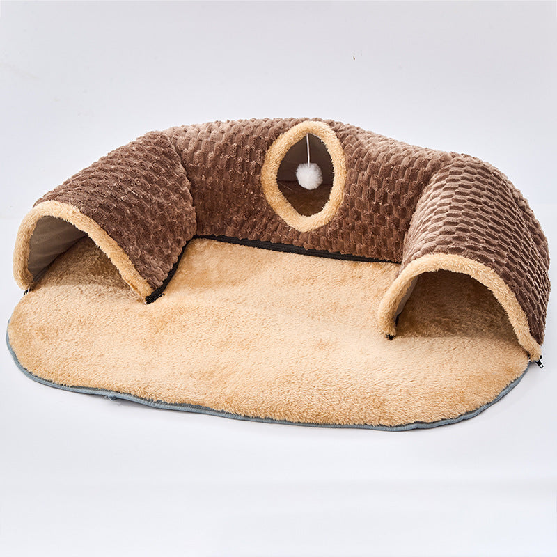 Popular autumn and winter cat nest tunnel hide and seek play sleep all-in-one multifunctional cat toy warm mat pet nest