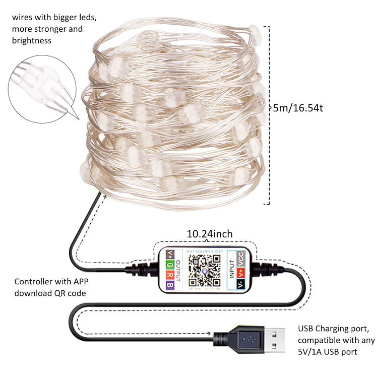 Bluetooth copper wire light string mobile phone APP control RGB light string Halloween party Christmas decoration atmosphere lights